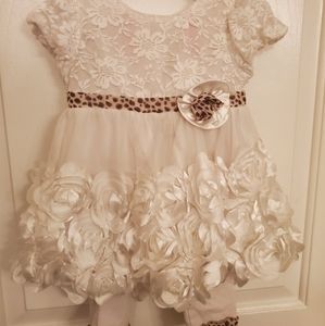 Cream Ivory White Floral Rosette Leopard Print Set